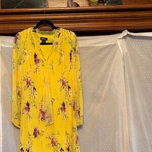 DKNY Yellow Floral Long Sleeve Dress